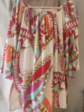 Colorful Geometric Off-Shoulder Tunic